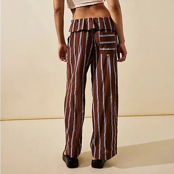 Free People came to play wide leg striped pants Brown Cream blue women’s size xs - Picture 7 of 7